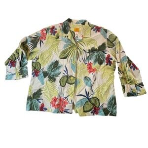 Ruby‎ Rd. Floral Button-Up Top Tropical Palm Print Shirt Size 14